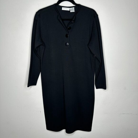 Liz Claiborne Black Henley V-Style Half Button 3/4 Sleeve Wool Dress M - Picture 11 of 11
